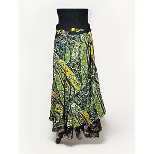 VTG Kariza Wrap Skirt Womens One Size Black Layer Boho Sheer Festival India Silk